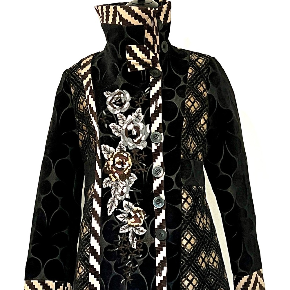 Desigual- Elegant Black and Gold Embellished Coat - 42